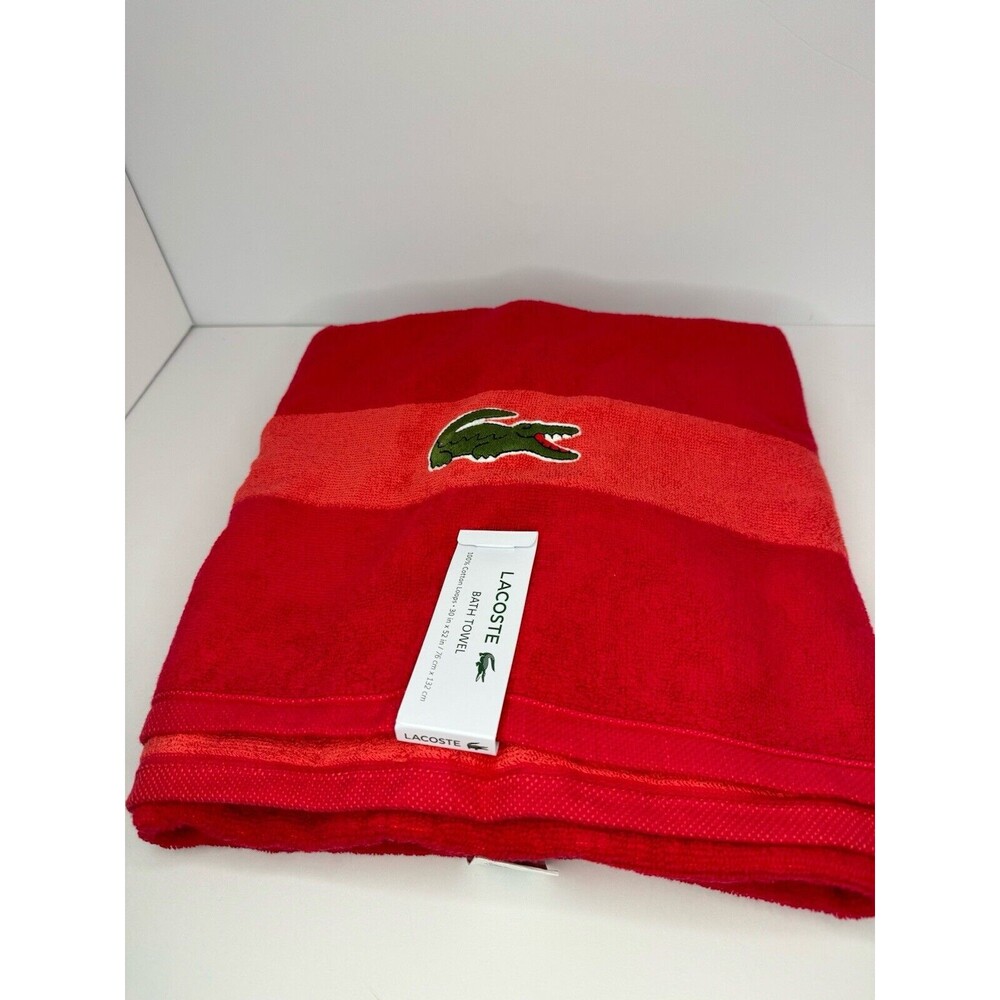 LACOSTE BATH TOWEL RED 100% COTTON LOOPS 30 X 52 NWT